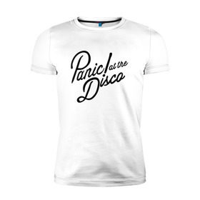 Мужская футболка премиум с принтом Panic at the disco logo в Курске, 92% хлопок, 8% лайкра | приталенный силуэт, круглый вырез ворота, длина до линии бедра, короткий рукав | brendon urie | patd | spencer smith | tyan ross