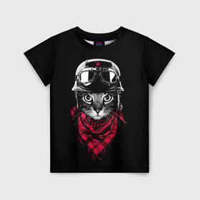 Детская футболка 3D с принтом Кот Пилот в Курске, 100% гипоаллергенный полиэфир | прямой крой, круглый вырез горловины, длина до линии бедер, чуть спущенное плечо, ткань немного тянется | cat | cats | kitty | pilot | pussy | scarf | кот | котенок | котик | очки | пилот | шарф | шлем