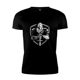 Мужская футболка премиум с принтом DARK SOULS в Курске, 92% хлопок, 8% лайкра | приталенный силуэт, круглый вырез ворота, длина до линии бедра, короткий рукав | dark souls | game | gamer | mmo | play | player | rpg | дарк соулс | игра | темные души
