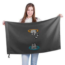 Флаг 3D с принтом Кот в Портале в Курске, 100% полиэстер | плотность ткани — 95 г/м2, размер — 67 х 109 см. Принт наносится с одной стороны | cat | cats | game | games | portal | tail | valve | в портале | вэльв | игра | игры | кот | коты | кошка | кошки | портал | хвост