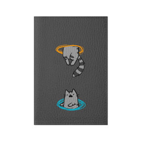 Обложка для паспорта матовая кожа с принтом Кот в Портале в Курске, натуральная матовая кожа | размер 19,3 х 13,7 см; прозрачные пластиковые крепления | Тематика изображения на принте: cat | cats | game | games | portal | tail | valve | в портале | вэльв | игра | игры | кот | коты | кошка | кошки | портал | хвост