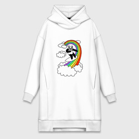 Платье-худи хлопок с принтом ПАНДА НА РАДУГЕ в Курске,  |  | cloud | mem | panda | rainbow | serfing | мем | облака | панда | радуга | серфинг | юмор