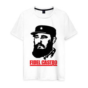 Мужская футболка хлопок с принтом Фидель Кастро в Курске, 100% хлопок | прямой крой, круглый вырез горловины, длина до линии бедер, слегка спущенное плечо. | 