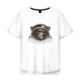 Мужская футболка хлопок Oversize с принтом Обезьяна астронавт в Курске, 100% хлопок | свободный крой, круглый ворот, “спинка” длиннее передней части | Тематика изображения на принте: астронавт | космонавт | космос | обезьяна | обезьяна арт | обезьяна рисунок