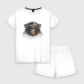 Женская пижама с шортиками хлопок с принтом Обезьяна астронавт в Курске, 100% хлопок | футболка прямого кроя, шорты свободные с широкой мягкой резинкой | астронавт | космонавт | космос | обезьяна | обезьяна арт | обезьяна рисунок