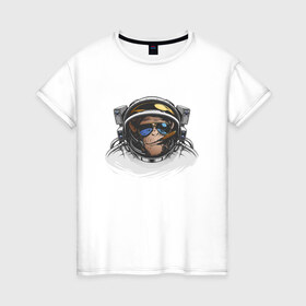 Женская футболка хлопок с принтом Обезьяна астронавт в Курске, 100% хлопок | прямой крой, круглый вырез горловины, длина до линии бедер, слегка спущенное плечо | астронавт | космонавт | космос | обезьяна | обезьяна арт | обезьяна рисунок
