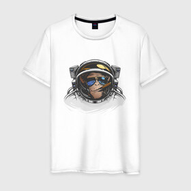 Мужская футболка хлопок с принтом Обезьяна астронавт в Курске, 100% хлопок | прямой крой, круглый вырез горловины, длина до линии бедер, слегка спущенное плечо. | астронавт | космонавт | космос | обезьяна | обезьяна арт | обезьяна рисунок