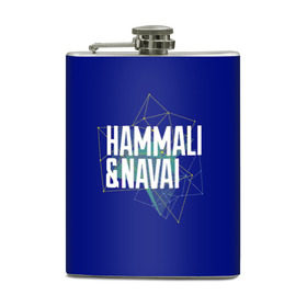 Фляга с принтом HammAli Navai blue в Курске, металлический корпус | емкость 0,22 л, размер 125 х 94 мм. Виниловая наклейка запечатывается полностью | 