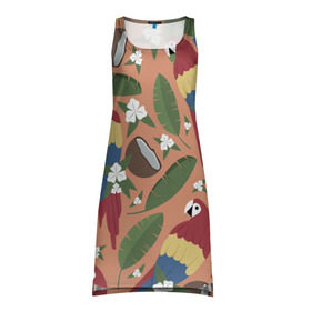 Платье-майка 3D с принтом Попугайчики в Курске, 100% полиэстер | полуприлегающий силуэт, широкие бретели, круглый вырез горловины, удлиненный подол сзади. | джунгли | жара | кокосы | лето | отпуск | попугайчики | птицы | путушествия | цветы