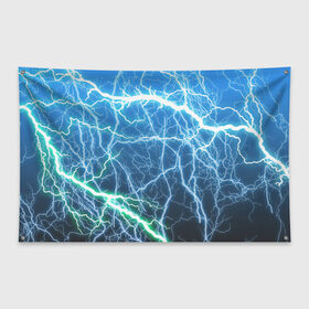 Флаг-баннер с принтом РАЗРЯДЫ МОЛНИЙ в Курске, 100% полиэстер | размер 67 х 109 см, плотность ткани — 95 г/м2; по краям флага есть четыре люверса для крепления | blue | epic | green | lightning | rain | storm | stripes | texture | thunder | гроза | гром | дождь | зеленый | линии | молнии | молния | пафосные | полосы | разряды | синий | текстура | шторм | эпичные | яркие