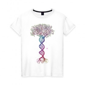 Женская футболка хлопок с принтом Дерево жизни в Курске, 100% хлопок | прямой крой, круглый вырез горловины, длина до линии бедер, слегка спущенное плечо | дерево | днк | жизнь