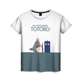 Женская футболка 3D с принтом Мой сосед Тоторо в Курске, 100% полиэфир ( синтетическое хлопкоподобное полотно) | прямой крой, круглый вырез горловины, длина до линии бедер | 10 доктор | doctor who | my neighbor totoro | tardis | totoro | десятый доктор | доктор кто | тардис | тоторо