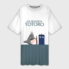 Платье-футболка 3D с принтом Мой сосед Тоторо в Курске,  |  | 10 доктор | doctor who | my neighbor totoro | tardis | totoro | десятый доктор | доктор кто | тардис | тоторо