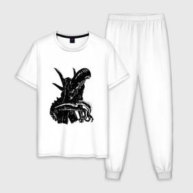 Мужская пижама хлопок с принтом ALIEN / ЧУЖОЙ в Курске, 100% хлопок | брюки и футболка прямого кроя, без карманов, на брюках мягкая резинка на поясе и по низу штанин
 | 