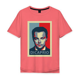 Мужская футболка хлопок Oversize с принтом Леонардо Ди Капро поп-арт в Курске, 100% хлопок | свободный крой, круглый ворот, “спинка” длиннее передней части | Тематика изображения на принте: leonardo dicaprio | obama hope | леонардо ди каприо | минимализм | поп арт | сине красный