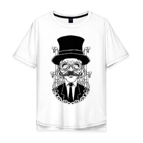 Мужская футболка хлопок Oversize с принтом Steampunk Man в Курске, 100% хлопок | свободный крой, круглый ворот, “спинка” длиннее передней части | man | steampunk | мужчина | очки | стимпанк | шляпа