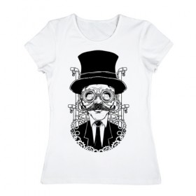 Женская футболка хлопок с принтом Steampunk Man в Курске, 100% хлопок | прямой крой, круглый вырез горловины, длина до линии бедер, слегка спущенное плечо | man | steampunk | мужчина | очки | стимпанк | шляпа
