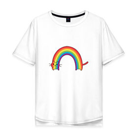 Мужская футболка хлопок Oversize с принтом Котик - радуга в Курске, 100% хлопок | свободный крой, круглый ворот, “спинка” длиннее передней части | cat | китюлька | кот | котики | котэ | радуга