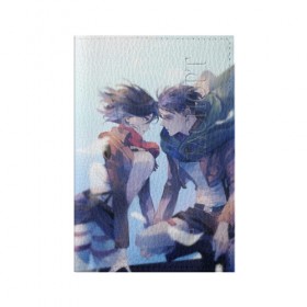 Обложка для паспорта матовая кожа с принтом Левай и Микаса в Курске, натуральная матовая кожа | размер 19,3 х 13,7 см; прозрачные пластиковые крепления | anime | attack on titan | леви