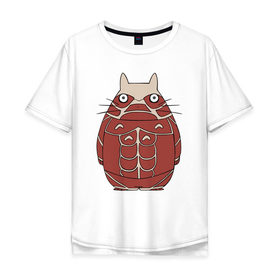 Мужская футболка хлопок Oversize с принтом Attack on Totoro в Курске, 100% хлопок | свободный крой, круглый ворот, “спинка” длиннее передней части | anime | attack on titan | totoro | аниме | атака титанов | тоторо