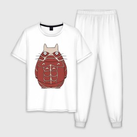 Мужская пижама хлопок с принтом Attack on Totoro в Курске, 100% хлопок | брюки и футболка прямого кроя, без карманов, на брюках мягкая резинка на поясе и по низу штанин
 | anime | attack on titan | totoro | аниме | атака титанов | тоторо