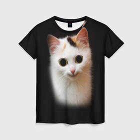 Женская футболка 3D с принтом Котик в Курске, 100% полиэфир ( синтетическое хлопкоподобное полотно) | прямой крой, круглый вырез горловины, длина до линии бедер | глаза большие | кот | котенок | кошка | мордочка | смешной