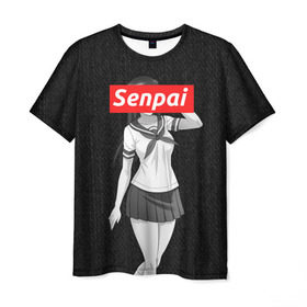 Мужская футболка 3D с принтом СЕНПАЙ - SENPAI в Курске, 100% полиэфир | прямой крой, круглый вырез горловины, длина до линии бедер | ahegao | anime | kawai | kowai | otaku | senpai | sugoi | waifu | weeaboo | yandere | аниме | ахегао | вайфу | виабу | каваи | ковай | культура | отаку | сенпай | сугои | тренд | яндере