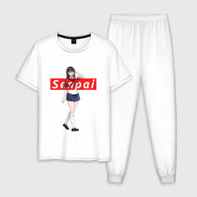 Мужская пижама хлопок с принтом СЕНПАЙ - SENPAI в Курске, 100% хлопок | брюки и футболка прямого кроя, без карманов, на брюках мягкая резинка на поясе и по низу штанин
 | 