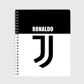 Тетрадь с принтом Ronaldo Juventus в Курске, 100% бумага | 48 листов, плотность листов — 60 г/м2, плотность картонной обложки — 250 г/м2. Листы скреплены сбоку удобной пружинной спиралью. Уголки страниц и обложки скругленные. Цвет линий — светло-серый
 | cr7 | cristiano ronaldo | football | juventus | криштиану роналду | роналдо | роналду | ювентус
