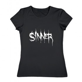 Женская футболка хлопок с принтом Sinner в Курске, 100% хлопок | прямой крой, круглый вырез горловины, длина до линии бедер, слегка спущенное плечо | 