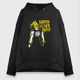 Женское худи Oversize хлопок с принтом SUPER SAIYAN GOD в Курске, френч-терри — 70% хлопок, 30% полиэстер. Мягкий теплый начес внутри —100% хлопок | боковые карманы, эластичные манжеты и нижняя кромка, капюшон на магнитной кнопке | Тематика изображения на принте: anime | goku | sugoi | super dragon ball | аниме | гоку