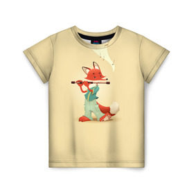 Детская футболка 3D с принтом Лисичка с флейтой в Курске, 100% гипоаллергенный полиэфир | прямой крой, круглый вырез горловины, длина до линии бедер, чуть спущенное плечо, ткань немного тянется | флейта | флейтист