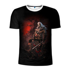 Мужская футболка 3D спортивная с принтом The Witcher в Курске, 100% полиэстер с улучшенными характеристиками | приталенный силуэт, круглая горловина, широкие плечи, сужается к линии бедра | witcher | ведьмак | геральт