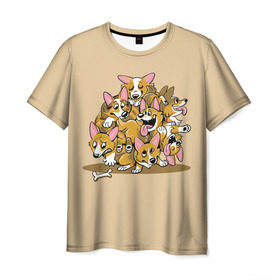 Мужская футболка 3D с принтом Корги в Курске, 100% полиэфир | прямой крой, круглый вырез горловины, длина до линии бедер | Тематика изображения на принте: corgi | dog | dogs | корги | пес | порода | собака | щенки | щенок