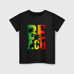 Детская футболка хлопок с принтом Beach в Курске, 100% хлопок | круглый вырез горловины, полуприлегающий силуэт, длина до линии бедер | Тематика изображения на принте: летние | летняя | лето | маорская | море | морские | на море | отдых | отпуск | пальмы | пляж | черепаха