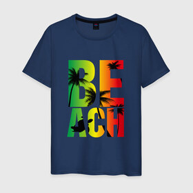 Мужская футболка хлопок с принтом Beach в Курске, 100% хлопок | прямой крой, круглый вырез горловины, длина до линии бедер, слегка спущенное плечо. | летние | летняя | лето | маорская | море | морские | на море | отдых | отпуск | пальмы | пляж | черепаха