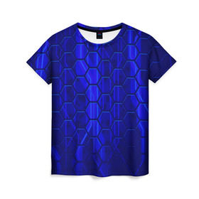 Женская футболка 3D с принтом СТАЛЬНЫЕ СОТЫ в Курске, 100% полиэфир ( синтетическое хлопкоподобное полотно) | прямой крой, круглый вырез горловины, длина до линии бедер | abstract | abstraction | comb | texture | абстракция | бронь | соты | стальные соты | текстуры