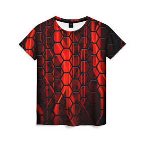 Женская футболка 3D с принтом СТАЛЬНЫЕ СОТЫ в Курске, 100% полиэфир ( синтетическое хлопкоподобное полотно) | прямой крой, круглый вырез горловины, длина до линии бедер | abstract | abstraction | comb | texture | абстракция | бронь | соты | стальные соты | текстуры