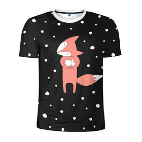 Мужская футболка 3D спортивная с принтом Лисичка и Снежки в Курске, 100% полиэстер с улучшенными характеристиками | приталенный силуэт, круглая горловина, широкие плечи, сужается к линии бедра | fox | зима | лис | лиса | лисы | снег | снежок