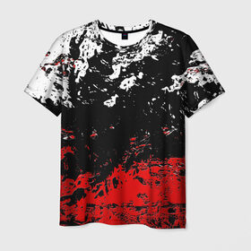 Мужская футболка 3D с принтом БРЫЗГИ КРАСОК в Курске, 100% полиэфир | прямой крой, круглый вырез горловины, длина до линии бедер | black.white | dirty | paints | red | texture | белый | брызги | грязный | краски | красный | текстура | черный