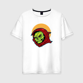 Женская футболка хлопок Oversize с принтом Зомби в Курске, 100% хлопок | свободный крой, круглый ворот, спущенный рукав, длина до линии бедер
 | зомби | монстр | ужас | хеллоуин | череп | черепа