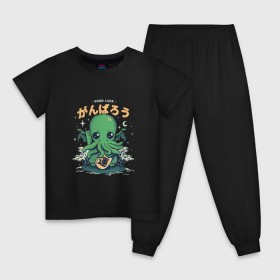 Детская пижама хлопок с принтом Ктулху в Курске, 100% хлопок |  брюки и футболка прямого кроя, без карманов, на брюках мягкая резинка на поясе и по низу штанин
 | Тематика изображения на принте: octopus | ктулху | лавкрафт | осьминог