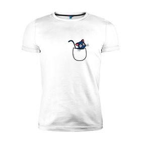 Мужская футболка премиум с принтом Кот в кармане в Курске, 92% хлопок, 8% лайкра | приталенный силуэт, круглый вырез ворота, длина до линии бедра, короткий рукав | cat | кот . котэ | котик | сейлор мун