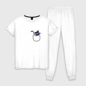 Женская пижама хлопок с принтом Кот в кармане в Курске, 100% хлопок | брюки и футболка прямого кроя, без карманов, на брюках мягкая резинка на поясе и по низу штанин | cat | кот . котэ | котик | сейлор мун