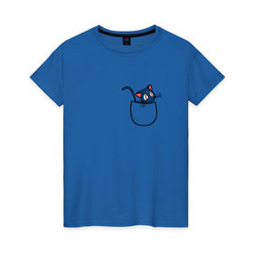 Женская футболка хлопок с принтом Кот в кармане в Курске, 100% хлопок | прямой крой, круглый вырез горловины, длина до линии бедер, слегка спущенное плечо | cat | кот . котэ | котик | сейлор мун