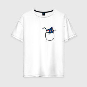 Женская футболка хлопок Oversize с принтом Кот в кармане в Курске, 100% хлопок | свободный крой, круглый ворот, спущенный рукав, длина до линии бедер
 | cat | кот . котэ | котик | сейлор мун
