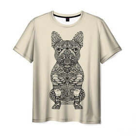 Мужская футболка 3D с принтом Мопс в Курске, 100% полиэфир | прямой крой, круглый вырез горловины, длина до линии бедер | art | black | dog | dogs | mops | puppy | style | арт | бежевый | гав | мопс | пес | собака | собаки | собачка | стиль | черный | щенок