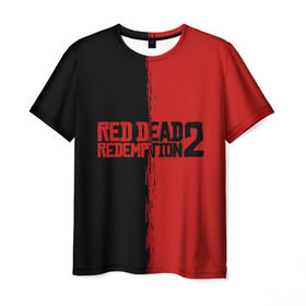 Мужская футболка 3D с принтом RED DEAD REDEMPTION 2 в Курске, 100% полиэфир | прямой крой, круглый вырез горловины, длина до линии бедер | rdr | rdr2 | red dead redemption 2 | rockstar | дикий запад | ковбои