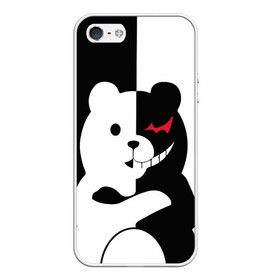 Чехол для iPhone 5/5S матовый с принтом MONOKUMA в Курске, Силикон | Область печати: задняя сторона чехла, без боковых панелей | anime | bear | black  white | minomi | monokuma | pink | rabbit | school | аниме | главарь | миноми | монокума | черно белый | школа