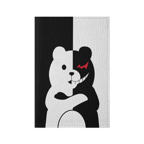 Обложка для паспорта матовая кожа с принтом MONOKUMA в Курске, натуральная матовая кожа | размер 19,3 х 13,7 см; прозрачные пластиковые крепления | anime | bear | black  white | minomi | monokuma | pink | rabbit | school | аниме | главарь | миноми | монокума | черно белый | школа